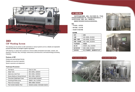 खाद्य उत्पादन सीआईपी सफाई मशीन एसयूएस 304 3000 एल 20 टी / एच 4 किलोवाट सीआईपी पंप